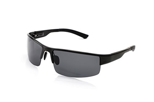 YOUGARR GROUP Men Driving Sunglass Polarized Motorcycle Sunglasses For Men Polarized Metal Frame For Cycling (Black Lens/Black Frame, 65)