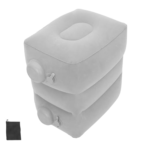 Angoily Justera Höjd Uppblåsbar Fotstödskudde med Mjuk Flockad PVC Ergonomisk Fotpall för Flyg Tåg och Kontor Bärbar Reselösning med Pump och Förvaringsväska