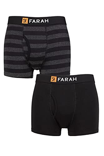 Image of Farah Mens Classic Keyhole Trunks - Plain and Striped Designs, Soft Cotton in a Multipack Pack of 2 Sizes S,M,L,XL,XXL Broad Stripe Black/Charcoal XL