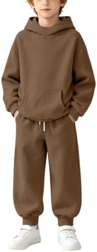 Luuegef Tween Girls Trendy Clothes for School Girls Sweatsuit Hoodie Drawstring Jogger Pants Set 2 Piece Casual Tracksuit High School Girl Clothes Ropa para Niña De 12 Años Brown 14-15 Years — view 3