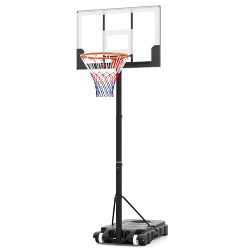 SPOTRAVEL Portable Basketball Hoop, Height Adjustable Basketball Stand Goal System with Shatterproof Backboard, Fillable Base & Wheels, Basketball Hoop Net Set for Kids Junior Adults (100-212cm)
