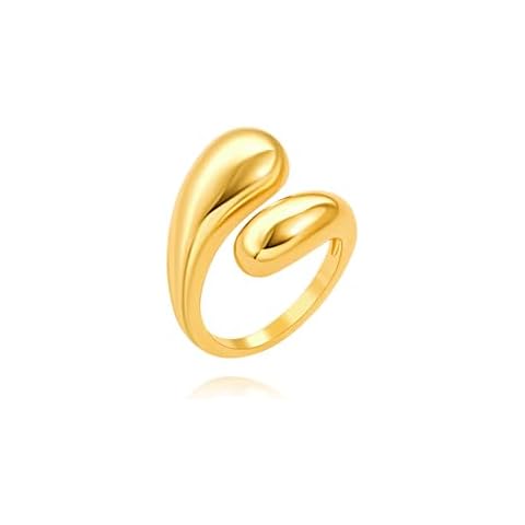 SOFYBJA Dainty 18K Gold Chunky Stacking Teardrop Ring for Women Adjustable Handmade Jewelry Cover