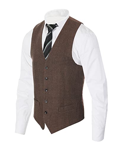 Gioberti Men's 5 Button Slim Fit Formal Herringbone Tweed Suit Vest