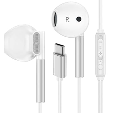 Fones de ouvido USB C com fio para iPhone 16e 16 Pro Max 16 Pro 16 Plus 16 15 Pro Max 15 Pro 15 Plus 15, fones de ouvido intra-auriculares tipo C Samsung com fio para Galaxy S25 Ultra S24 S23 S22 S21