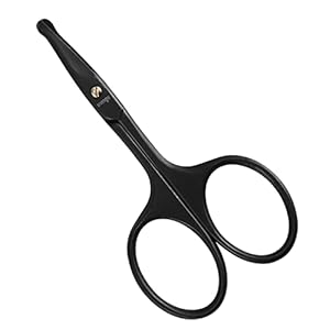 LIVINGO 3.75″ Premium Nose Hair Scissors, Curved Safety Blades with Rounded Tip for Trimming Small Details Facial Hair, Ear Hair, Eyebrow (Black)