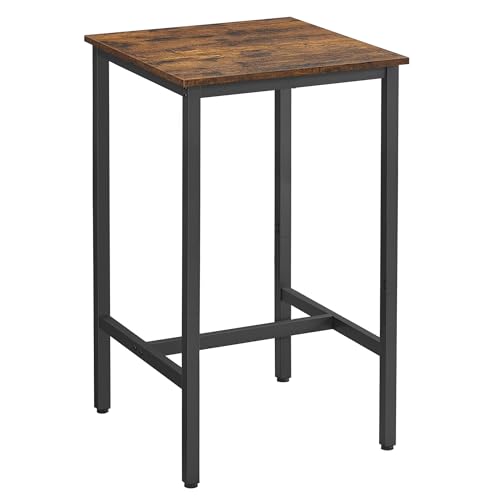 VASAGLE Bartisch, Stehtisch, Küchentisch, hoch, mit Stahlgestell, 60 x 60 x 106 cm, einfache Montage, für Küche, Wohnzimmer, Industrie-Design, vintagebraun-schwarz LBT035K01
