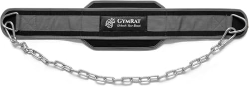 Image of GYMRAT Dip Belt With Chain For Weightlifting, Pull Ups, Dips - Heavy Duty Steel Chain For Added Weight Training (GREY)