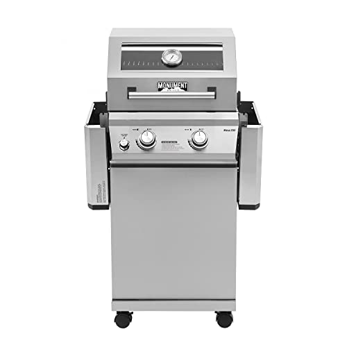 Monument Grills 14633 2-Burner Stainless Steel Foldable Liquid Propane Gas Grill with Clearview® Lid, Knob Controls, Outdoor Use, Mesa 200