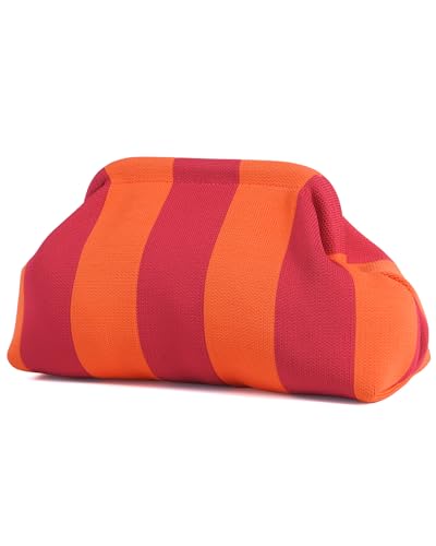 Image of Woven Clutch Purses for Woman,Summer Beach Purse for Vacation, Woven Striped Dumpling Bag,Crochet Evening Handbag