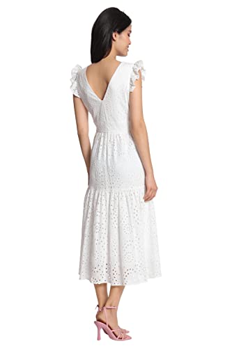Image of Maggy London Women's Maggy London Women's Dresses Sleeveless V-Neck with Ruffle Shoulder Detail and Tiered Skirt