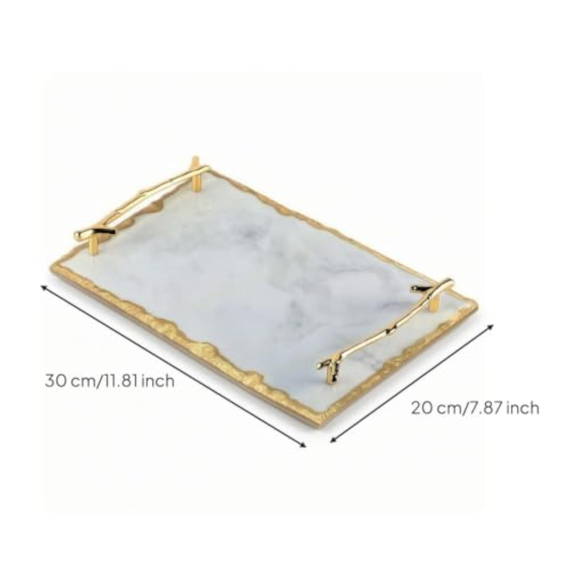 Elegant Marble Tray with Gold Handles, Decorative Rectangular