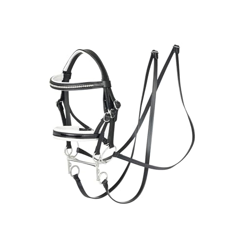 LeMieux Hobby Horse Briglia Doppia Nera - Si Adatta ai Cavalli da Hobby - Pelle con Fibbie Funzionali - Due Set di Redini - Giocattolo Educativo