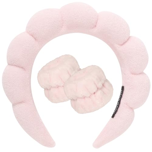 DRESHOW Bandeau Spa pour le Lavage du Visage Set de Poignets éponge doux en Tissu éponge pour le Maquillage et Les Soins de la Peau Bandeau Antidérapant...
