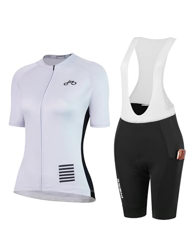 INBIKE Womens Cycling Jersey Sets Road Bike Jersey Breathable Riding Shirts Padded Bib Shorts with Pocket Purple Black