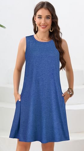 Image of elescat Women's Summer Dresses 2026 Beach Casual Sleeveless Floral Print Tank Loose Sundress with Pocket