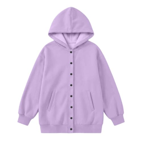 Girls Snap Closure Sweatshirts Long Sleeve Hooded Top with Pocket | Oversized Drop Shoulder Soft Comfy Sweatshirt with Pockets forSchool Lounge Outdoor Daily Wear Fall Winter - image 7