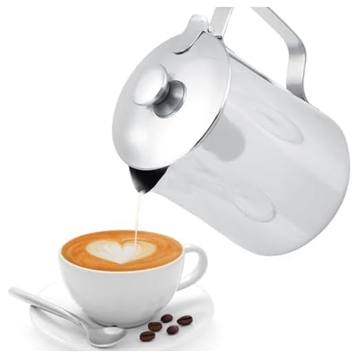 Jadeshay mjölkkanna – kaffekopp mugg mjölk grodd kanna med lock rostfritt stål för latte kaffe konst (600 mL)
