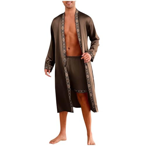 Cambkatl Satin Robe for Men Lightweight 2 PCs Nightwear Silky Kimono Bathrobe with Shorts Open Front Long Cardigan with Belt