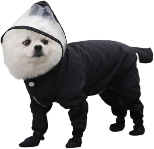 KOKUMON犬用レインコート ペットジャケット 防水 ジャンプスーツ フットウォーマー付き 雨具 梅雨対策 犬服 犬服 汚れ防止 かわいい 袖あり 前開き