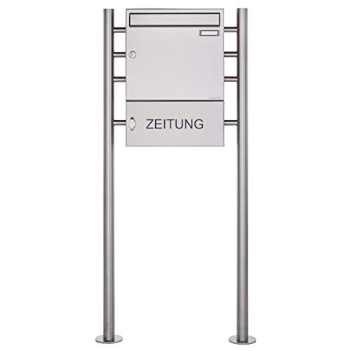 Edelstahl Standbriefkasten Design BASIC 381 ST-R mit Zeitungsfach geschlossen Cover
