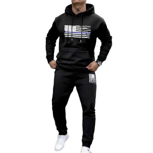 Zanisouta Chándal para hombre de invierno, traje deportivo con bandera de Estados Unidos, chándal con forro polar, pantalones largos de entrenamiento, conjunto cálido para casa, traje de exterior