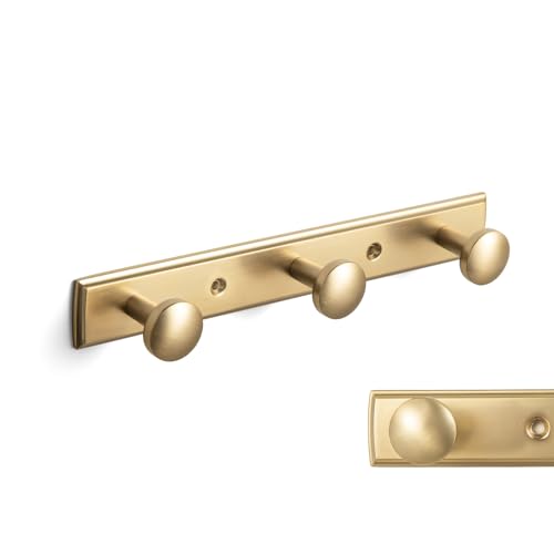 Goo-Ki Champagne Bronze Coat Rack Wall Mount with Escutcheon Backplate, Modern Heavy Duty Zinc Coat Hooks, Soft Gold Hat and Towel Hanger Rail for Entryway, Bathroom and Mudroom (3 Hooks)