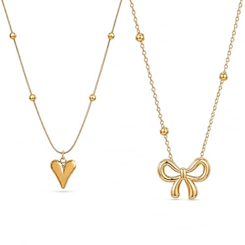 Image of Necklace Set For Women Stylish | Anti Tarnish Waterproof Stainless Steel Chain Pendant Necklaces Jewelry for Love | Gold Plated Jewellery Accessories for Woman & Girls | Birthday Gift for Wife & Girlfriend