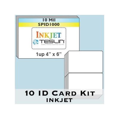 10 Teslin ID Card Kit - 1-Up Inkjet Teslin Sheets &amp; Butterfly Pouches Without Magnetic Stripes - Makes 10 Credit-Card Size PVC Like ID Cards