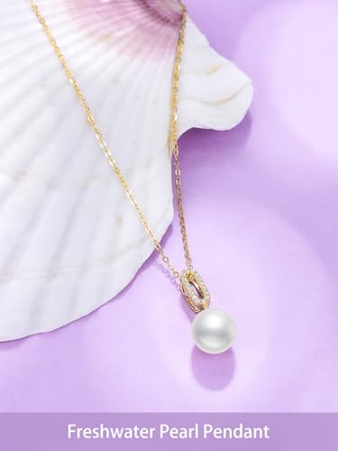 14K Solid Gold Pearl Necklaces for Women Real Gold Freshwater Cultured Pearl Pendant Necklaces for Women Her Wife Birthday Anniversary Christmas Gifts Various Styles2