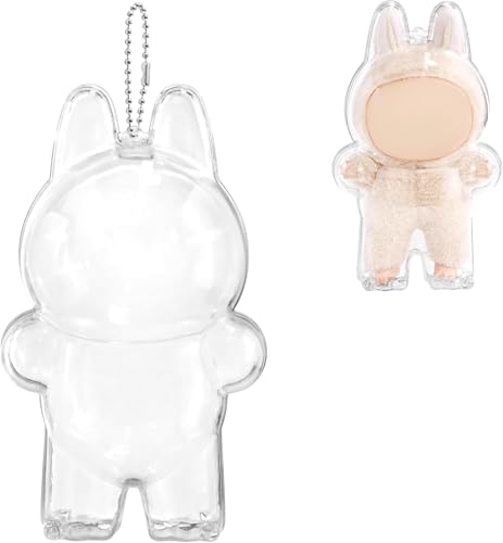 Nasrpton Protective Clear Case Compatible with Labubu Standing Figure (Macaron to 3.0) - Collector Storage Box with Lanyard Dustproof Scratch-Resistant for Standing Series (Figure Not Included)