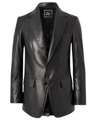 2-Button Premium Leather Blazer for Men - Notched Lapel Casual Coat Style Lambskin Leather Jacket Men