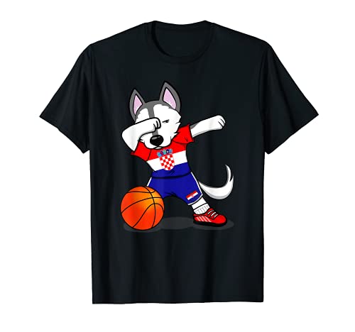 Dabbing Husky Croatia Basketball Fans Jersey Croatian Flag T-Shirt, Black