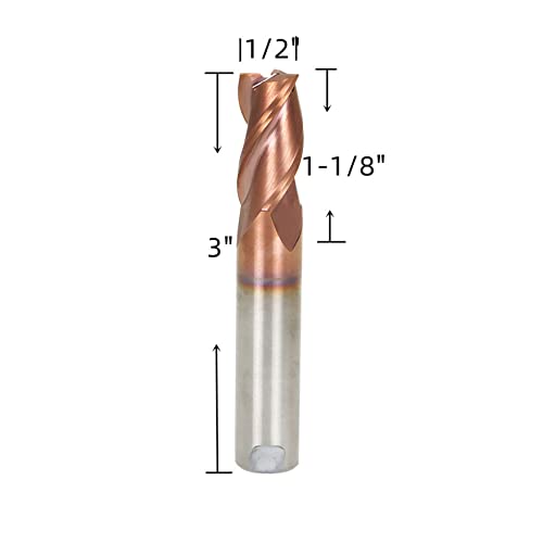 Image of waltyotur 3 Flute Carbide End Mill 1-1 /8 Inch Cutting Length x 3 Inch Overall Length x 1 /2 Inch Shank Diameter Suitable for Aluminum Cutting Non-Ferrous Metals Up Cutting 1 Pcs