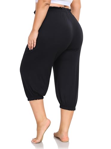 ZERDOCEAN Women's Plus Size Capri Pants High Waisted Loose Casual Travel Lounge Pants Capris with Drawstring Pockets4