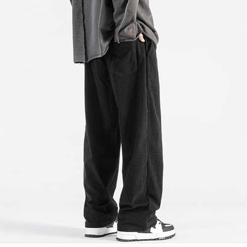 Corduroy Pants Men Wide Leg Baggy Slacks Elastic Waist Drawstring Casual Cargo Y2K Pants with Pockets4