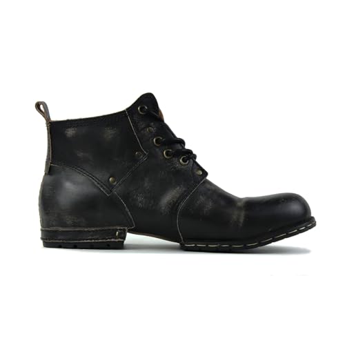 Image of OSSTONE Moto Boots for Men Fashion lace-up Leather Chukka Boots Casual Shoes OS-6015-2-retro-brown-US-R