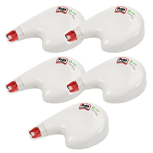 Pritt Korrekturroller Eco Flex, seitliche Anwendung, sofort überschreibbar, Bandlänge 10 m, Bandbreite 4,2 mm, Spar-Set mit 5 Rollern, 9H PRKEB VS weiß