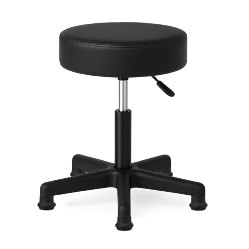 Waytex Drehbarer Hocker ohne Rollen - Höhenverstellbar 44-58 cm - Feste Füße - Bequemer Sitz Kunstleder Schwarz - Stabil für Heim und Arbeitsplatz