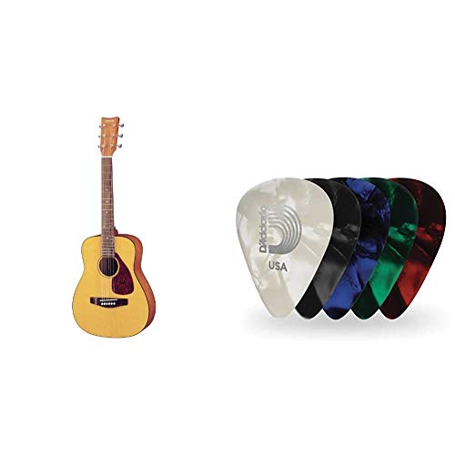 Yamaha JR1 FG Junior 3/4 Size Acoustic Guitar & D'Addario Assorted Pearl Celluloid Guitar Picks, 10 Pack, Medium