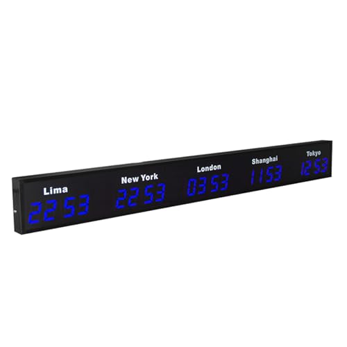 World Time Zones Clock, LED Digital Multiple Time Zones Clock, 3/4/5 Cities World Time Wall Clock, for Hotels/Enterprises/airports,5City-Blue