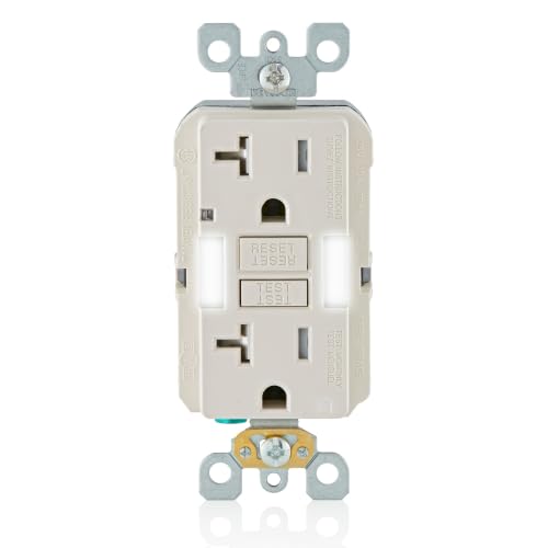 Leviton Slim GFCI Outlet with Guidelight, 15 Amp, GFNL2-T, Light Almond
