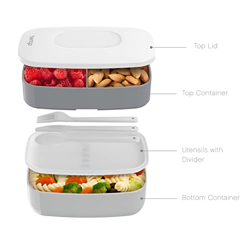 Bentgo Classic (Gray) - All-In-One Stackable Lunch Box Solution - Sleek And Modern Bento Box Design Includes 2 Stackable Containers, Built-In Plastic Silverware, And Sealing Strap #TOP4