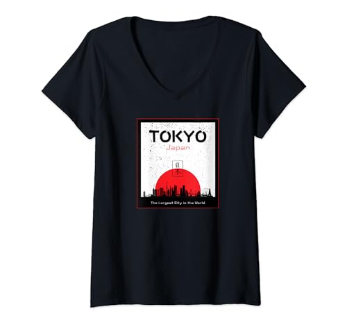 Japón Estética Retro Comic Tokyo Silhouette Fuente japonesa Camiseta Cuello V