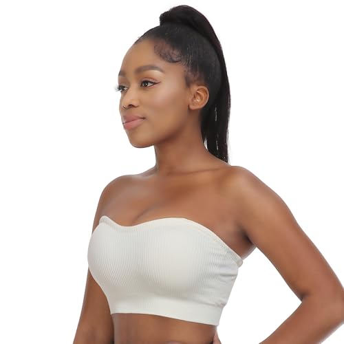 Image of Zimcti Strapless Bras for Women Comfortable Non-Slip Silicone Bandeau Bra Seamless Tube to Bralette Black+Beige+White S