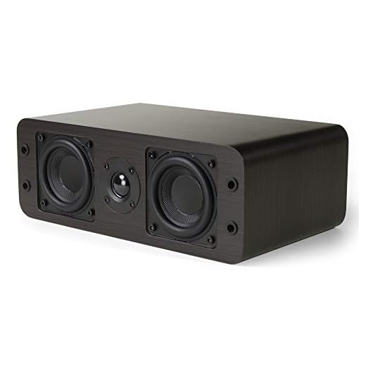 Micca OoO Slim Center Channel Speaker with 3-Inch Woofers and Silk Tweeter, Thin Design Under 4" Tall, for Desktop Stereo or Home Theater Surround Sound, Wall Mountable, Single, Dark Walnut