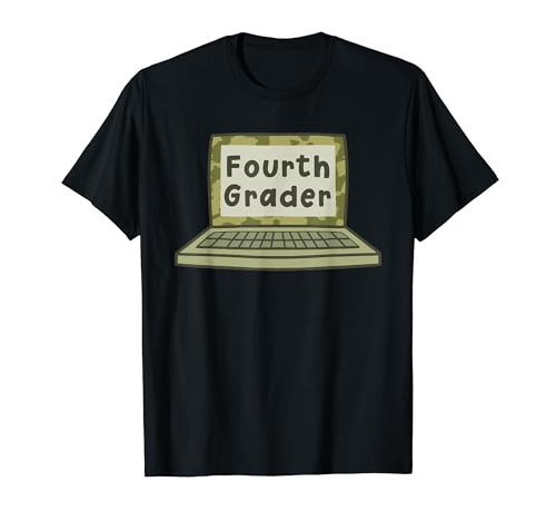 Fourth Grader Camo Laptop First Day Back to School 4th Grade T-Shirt