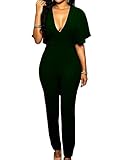 100 nuevo y de alta calidad. Mujeres Mono Jumpsuit Manga Corta V-Cuello Pantalones Cintura Monos Verde XL