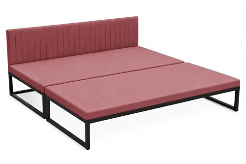 Image of Metal Sofa Cum Bed for Living Room | Modern Industrial Design Metal Frame 3 Seater Sofa Bed for Home, Office & Lounge-Rose Pink