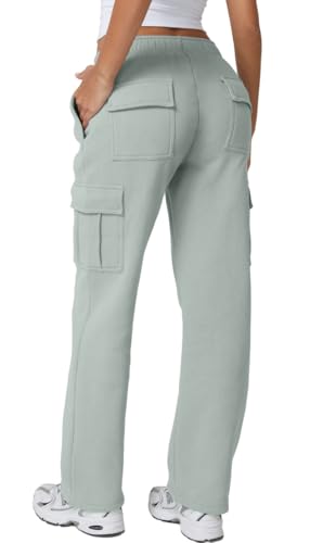 Image of QINSEN Baggy Medium Waist Elastic Sweatpants for Womens Casual Long Fleece Cargo Pants with Pockets