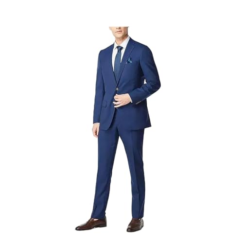 Men's Blue Skinny Fit Suit 2 Piece Set Single Breasted Notch Lapel Formal Business